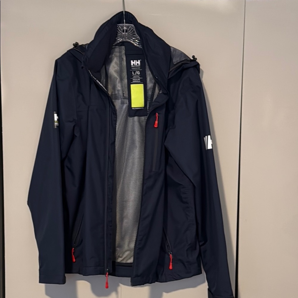 Helly Hansen Blue Raincoat High Collar Weather-Resistant Fabric Large